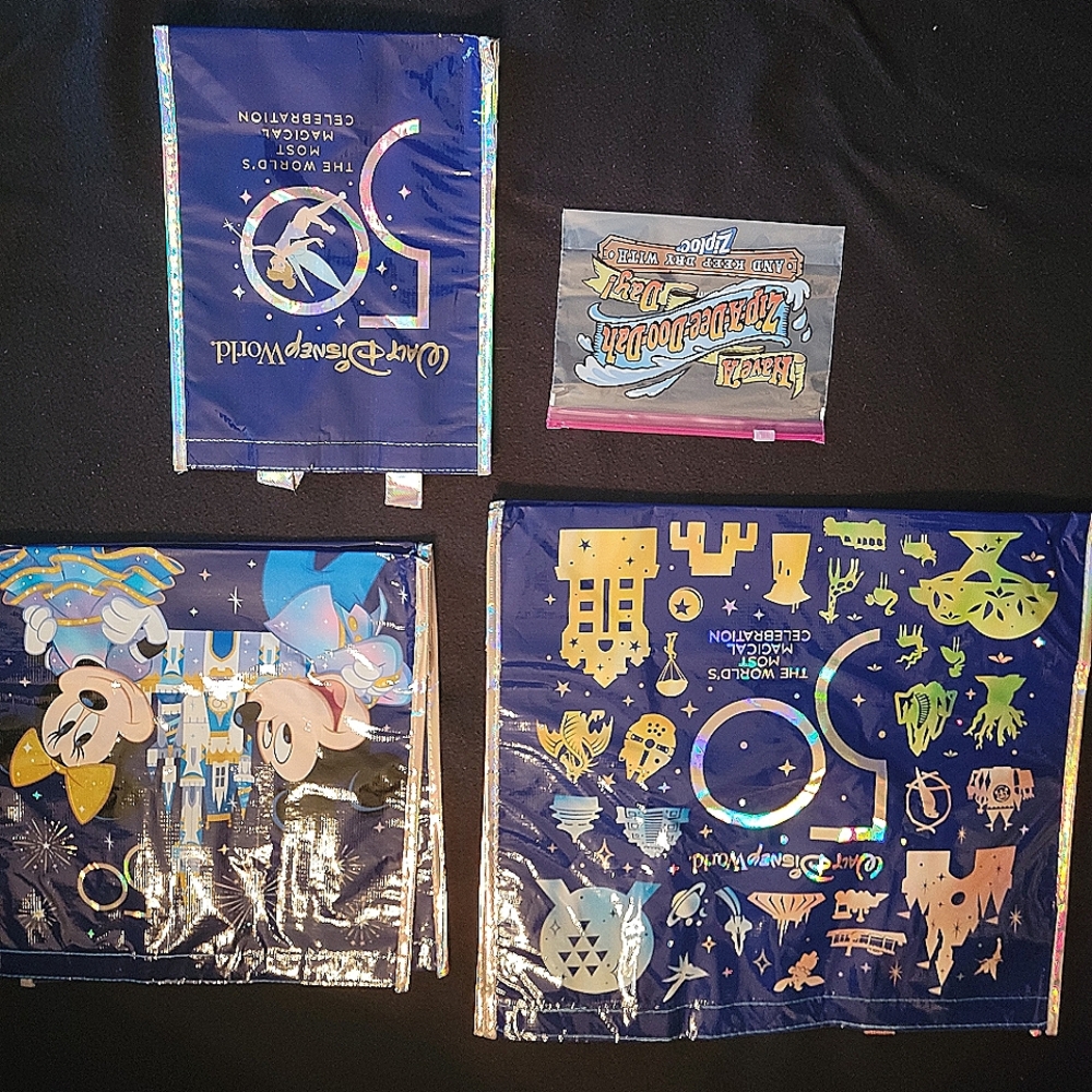 DW 50th Anniversay Reusable Bags 1 LG, 1 MD, 1 SM & 1 Splash Mountain Bag